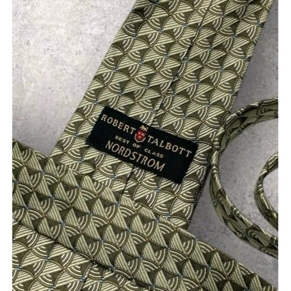 ROBERT TALBOTT Silk Tie USA Beige Gray Geometric W:4" EUC - Picture 2 of 6